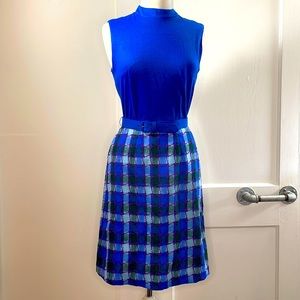 Vintage Holly Hill fit and flare plaid belted sleeveless twofer dress